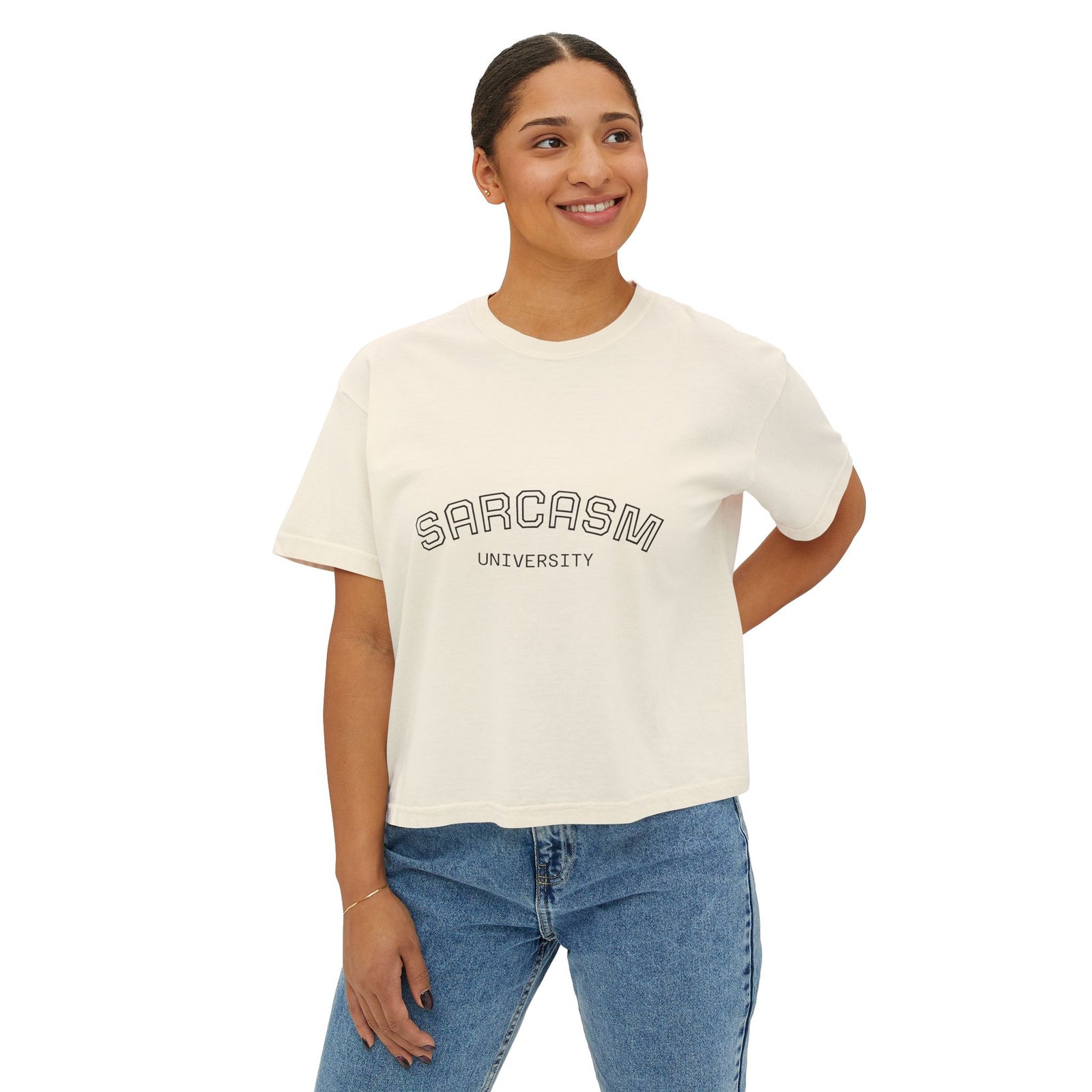 Sarcasm University Women's Boxy Tee - Casual Graphic Top for Humor Lovers - Image 3